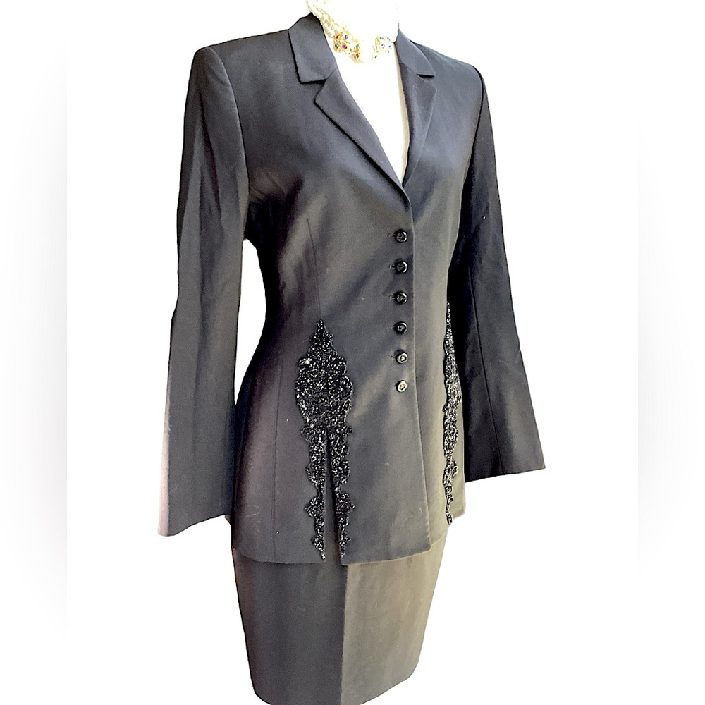 Vintage 1990’s Escada Black Silk & Wool Beaded Dinner Suit. B33